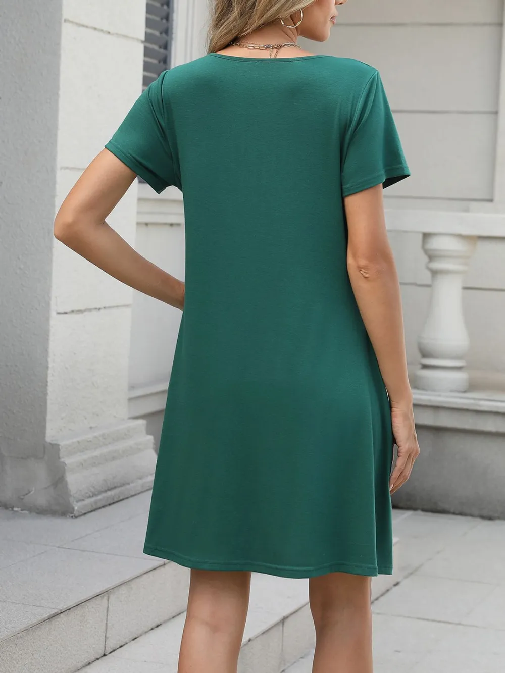 Pleated Front Round Neck Swing Dress, image 15