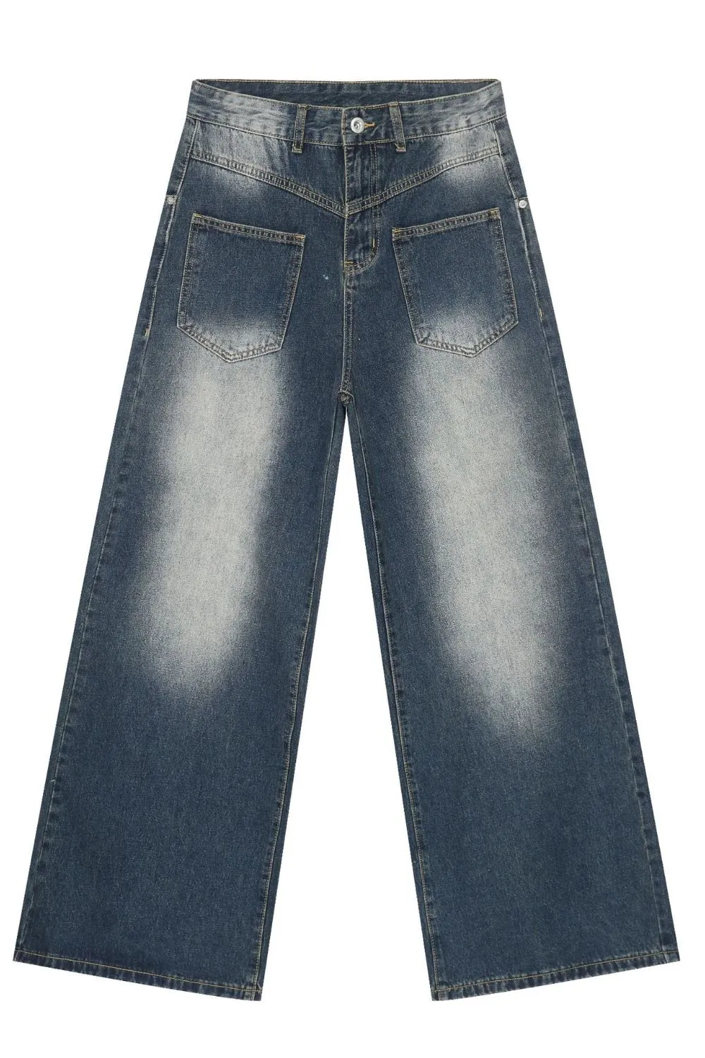 Men's Washed Wide Leg Jeans with Front Patch Pockets, image 5