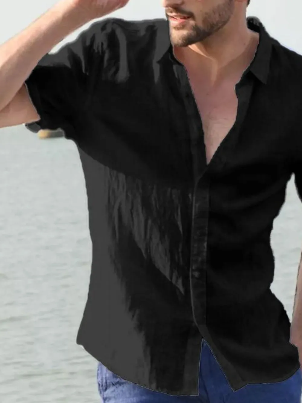 Men's Full Size Classic Linen Button Down Short Sleeve Shirt Plus Size