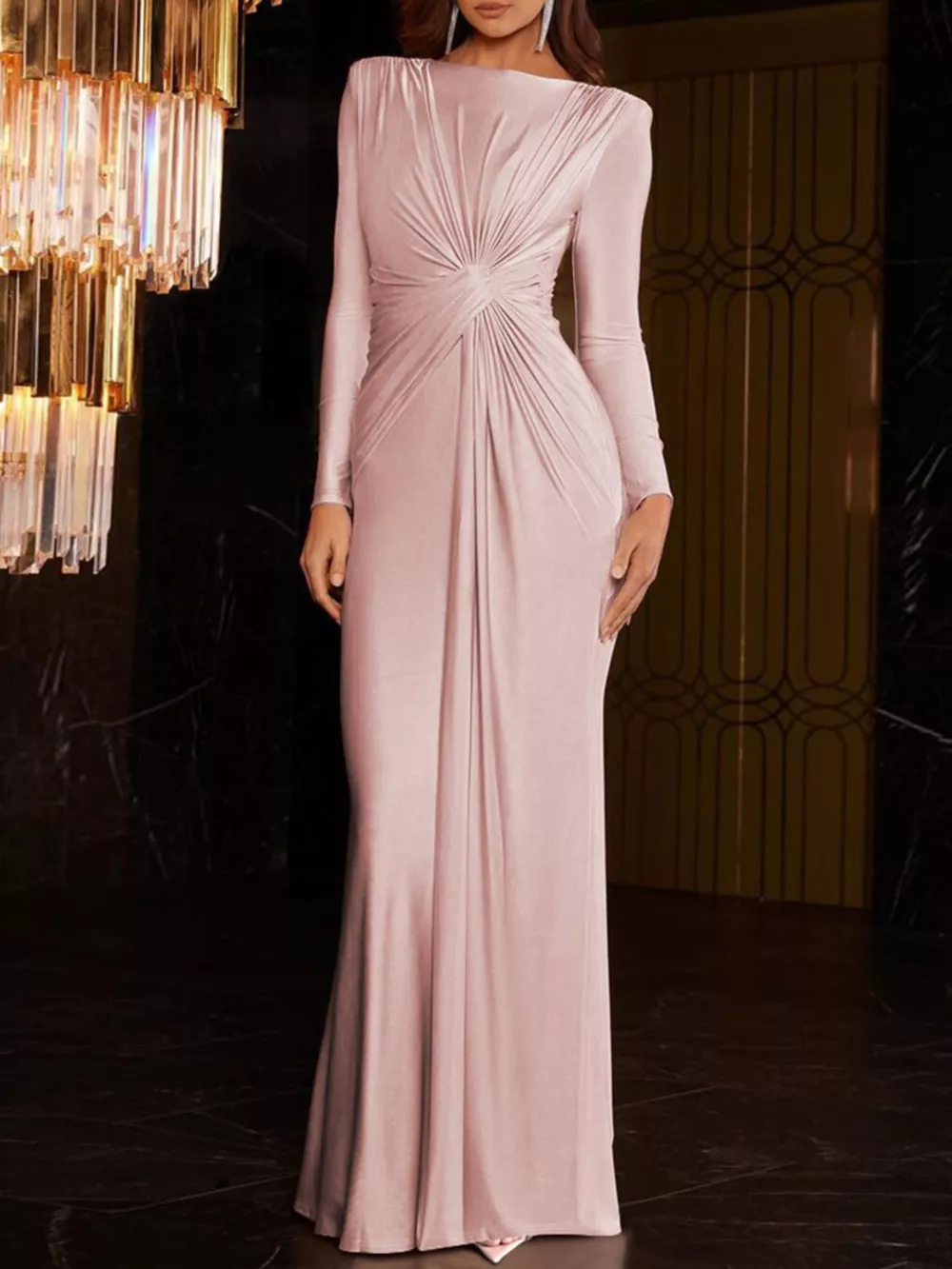Ruched Knot Front Long Sleeve Maxi Dress, image 11
