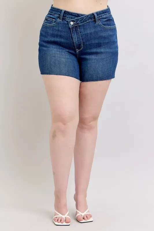 Full Size High Waist Criss-Cross Waistband Denim Shorts Plus Size, image 9