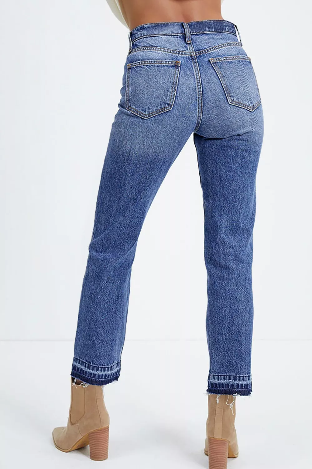 Whiskered Wash Raw Hem Cropped Jeans, image 2