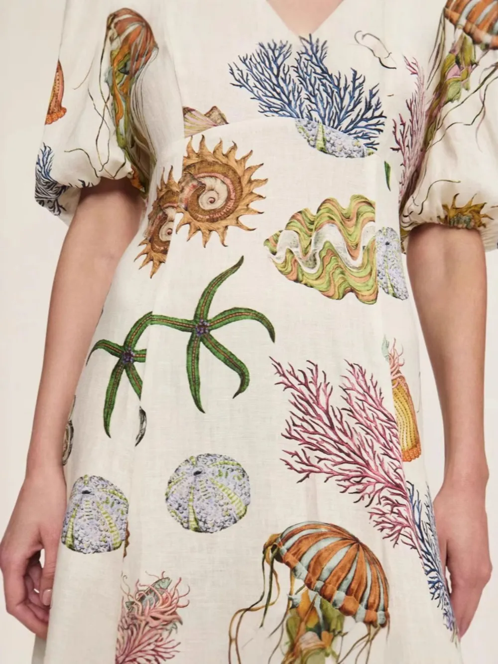 Printed Round Neck Puff Sleeve Dress, image 6