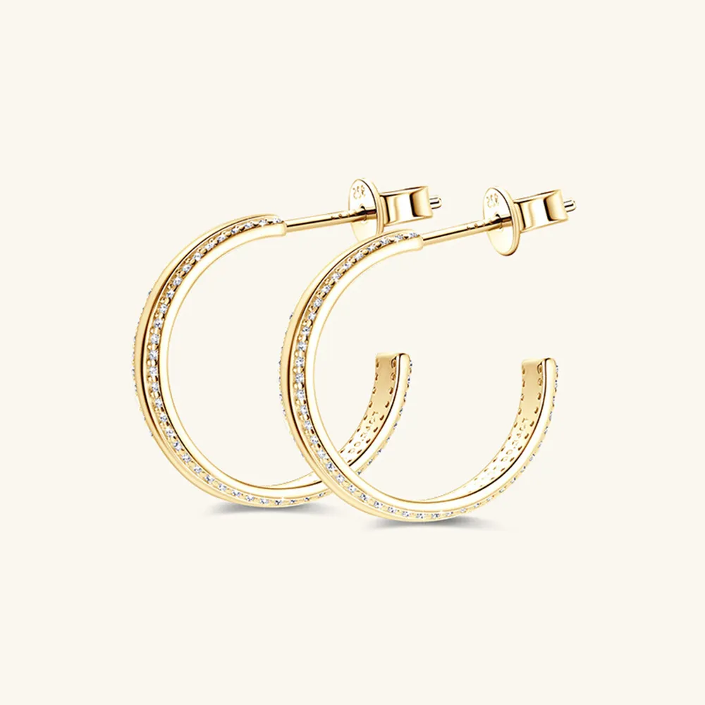 925 Sterling Silver Inlaid Moissanite C-Hoop Earrings, image 8
