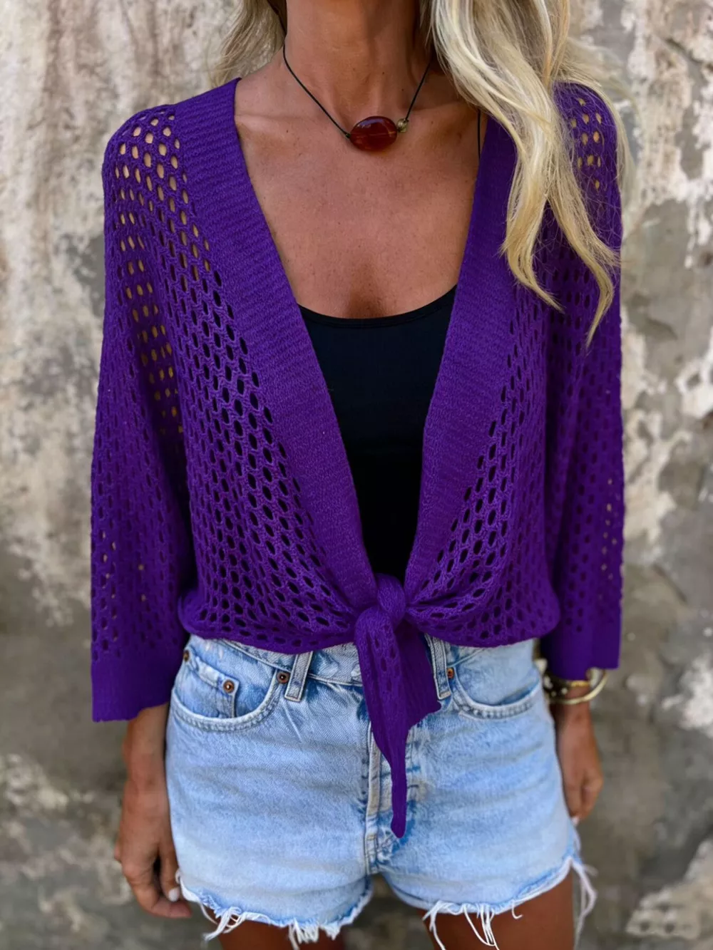 Tie-Front Crochet Knit Cover Up, image 8