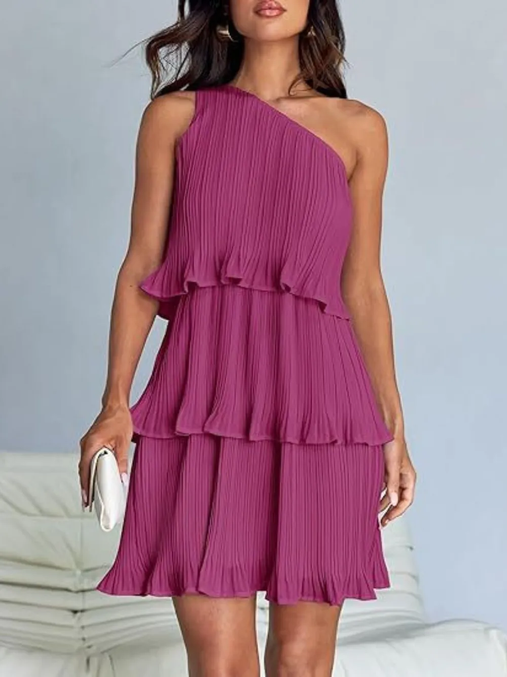 Layered Single Shoulder Mini Dress, image 24