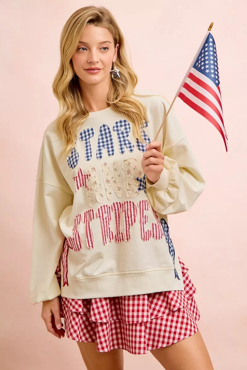 BiBi 4th Of July Stars And Stripes Patches Sweatshirt, image 7