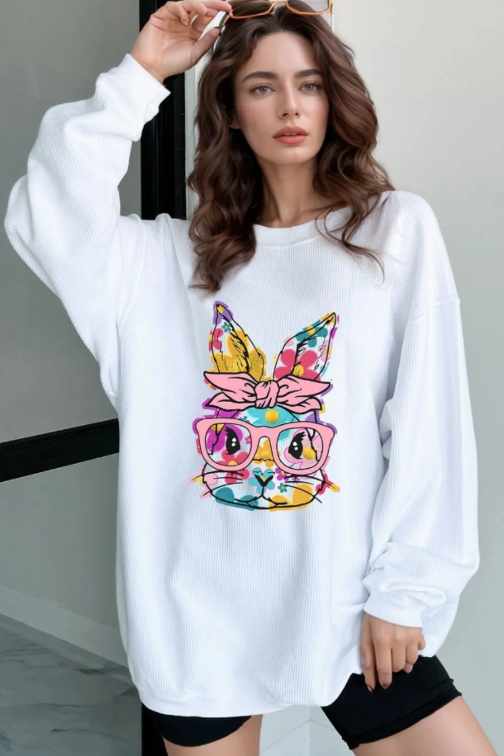 Bunny Graphic Round Neck Sweatshirt, image 5