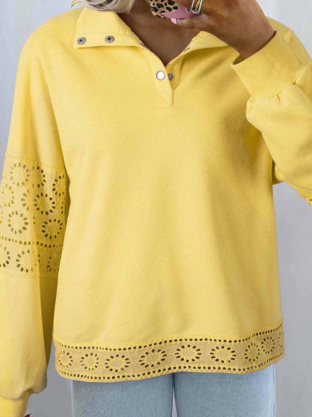 Eyelet Lace Detail Snap Down Sweatshirt, image 9