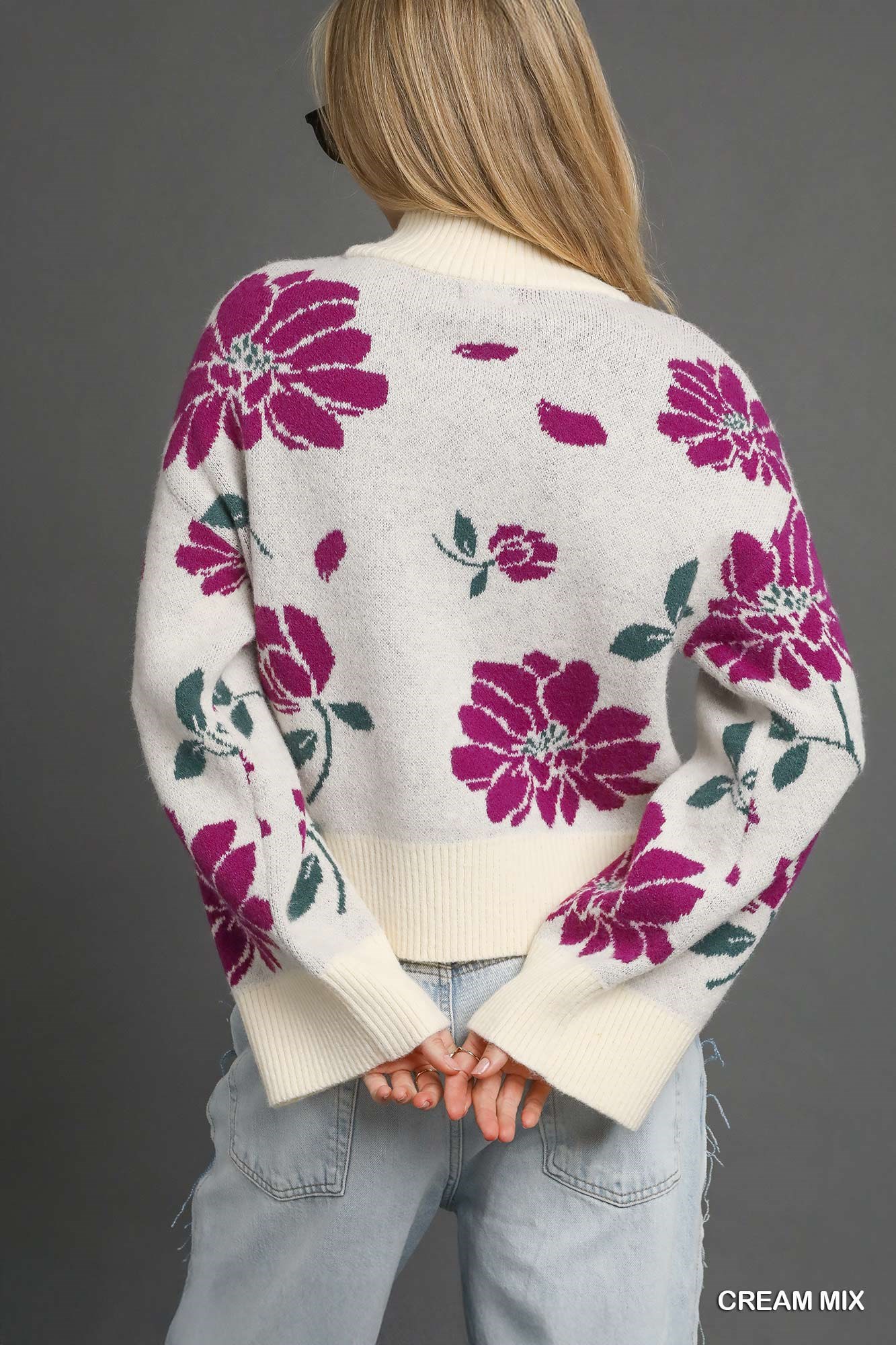 Floral Patterned Mock Neck Sweater, image 3