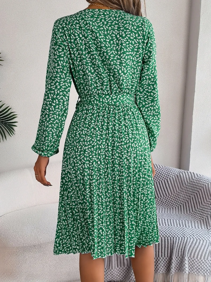 Ditsy Floral Tie Waist Pleated Dress, image 23