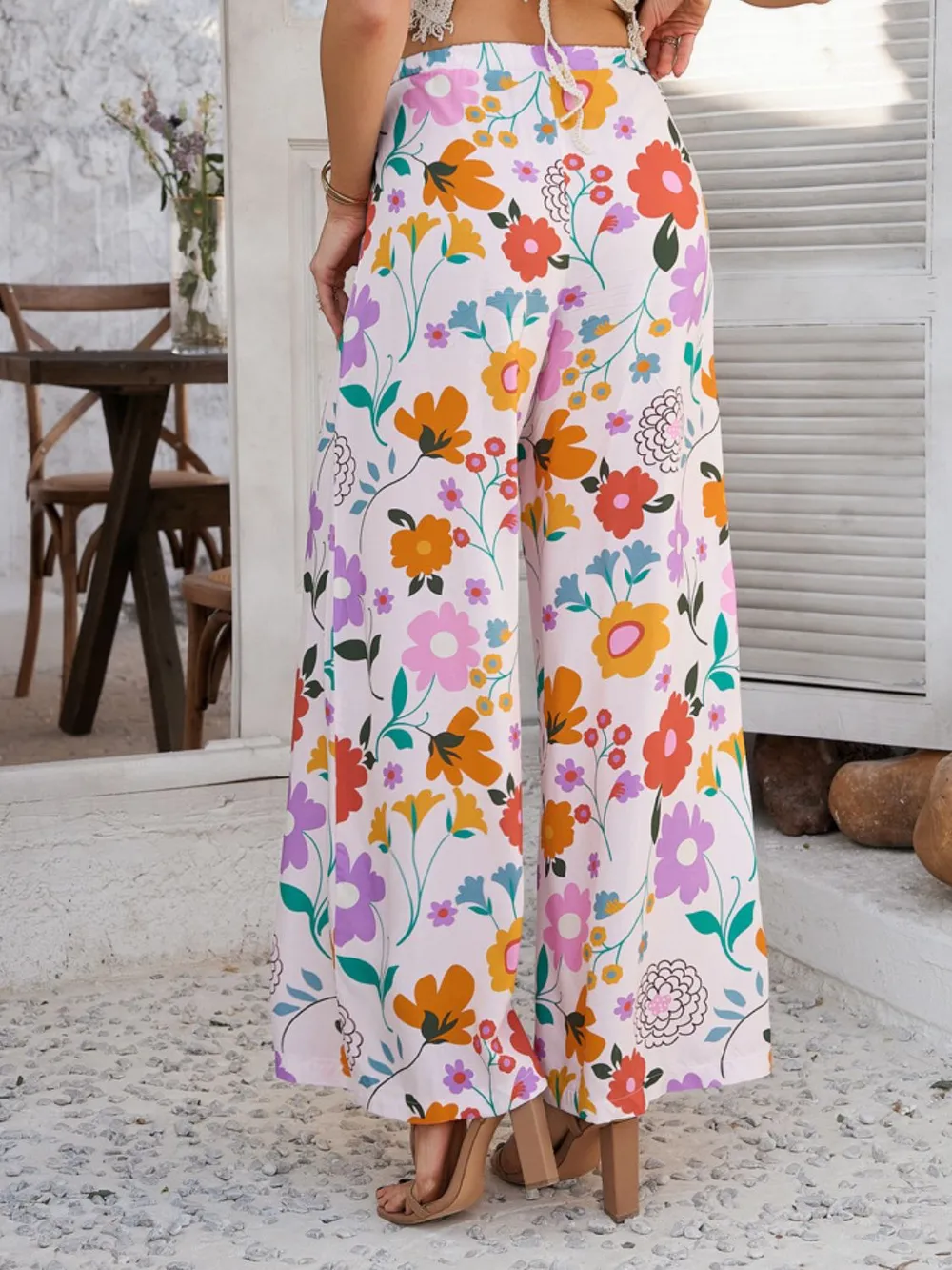 Drawstring Printed Wide Leg Pants, image 8
