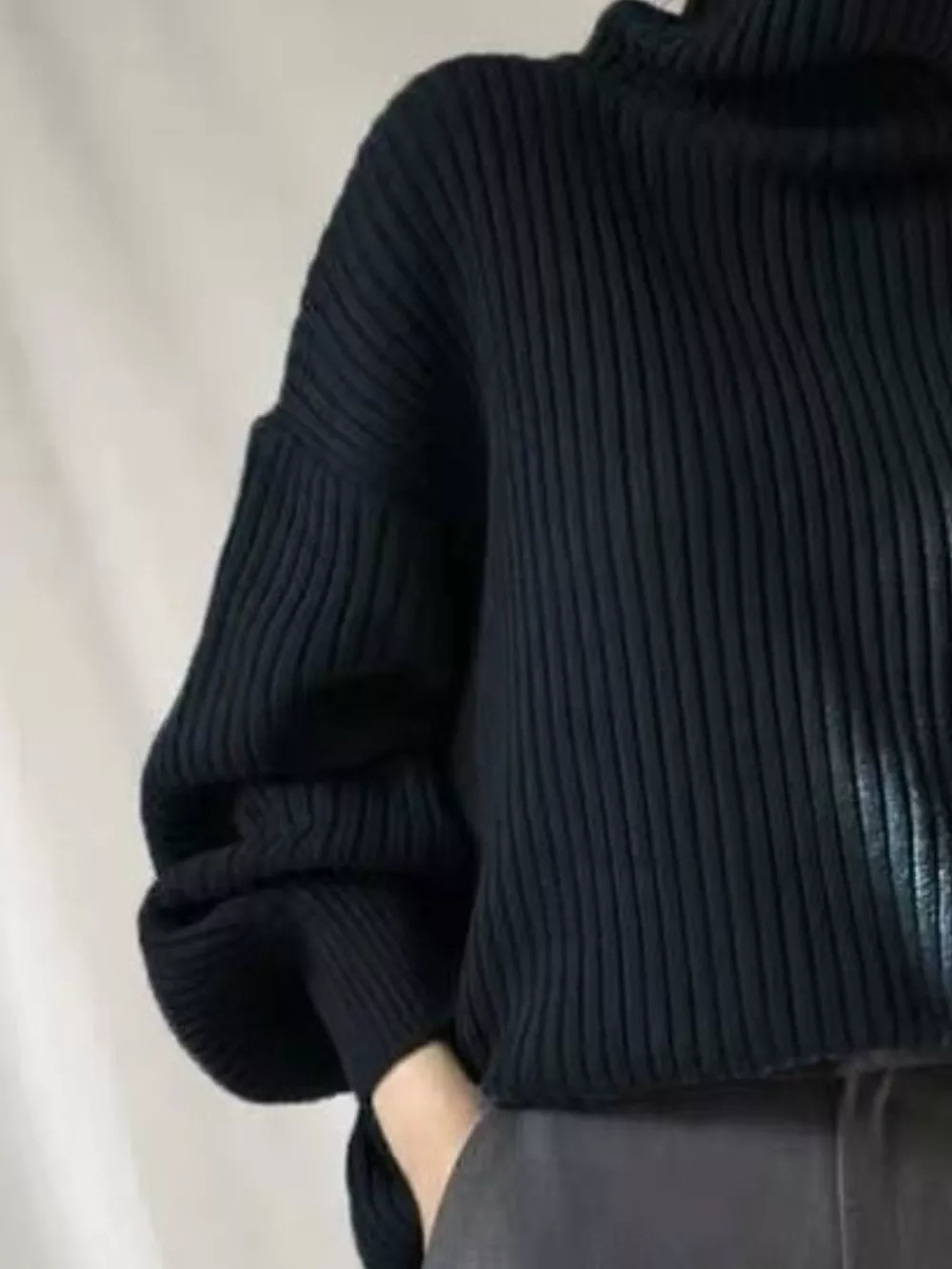 Oversized Turtleneck Ribbed Knit Sweater, image 6