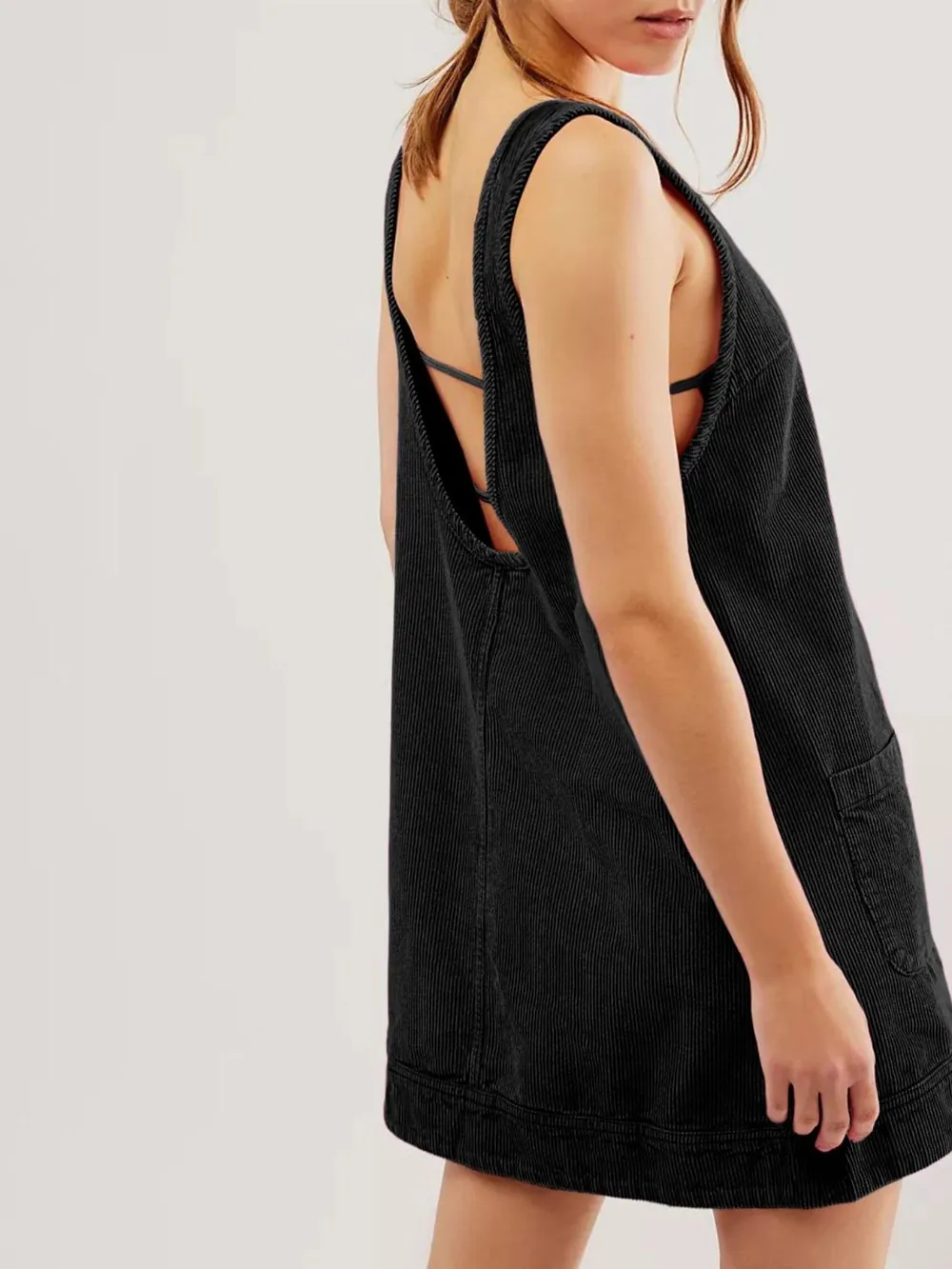 Round Neck Wide Strap Mini Dress with Pockets, image 20