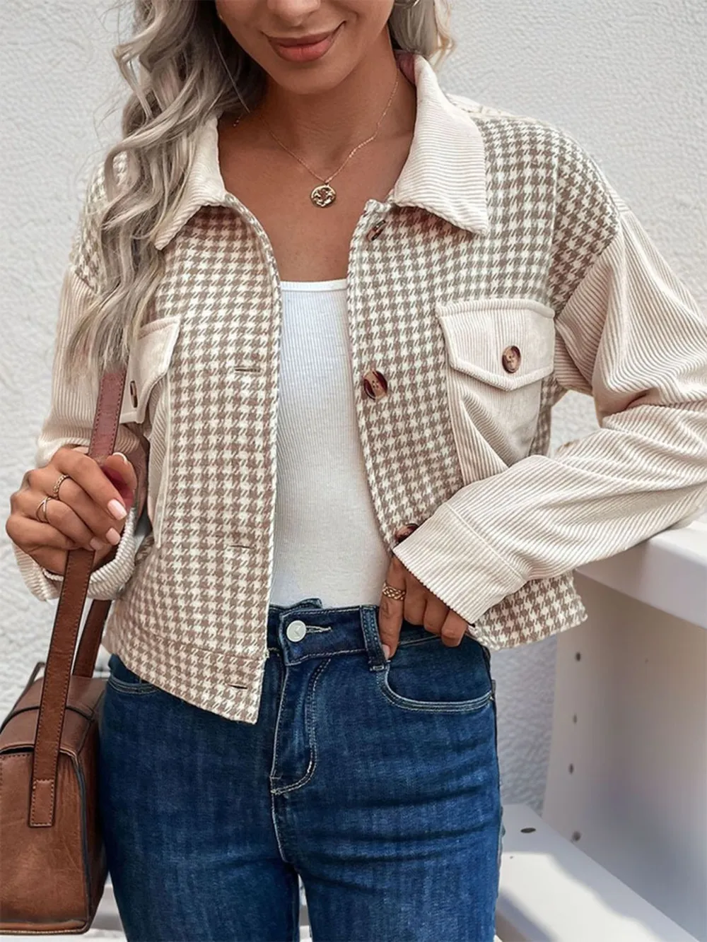 Pocketed Houndstooth Long Sleeve Jacket, image 5