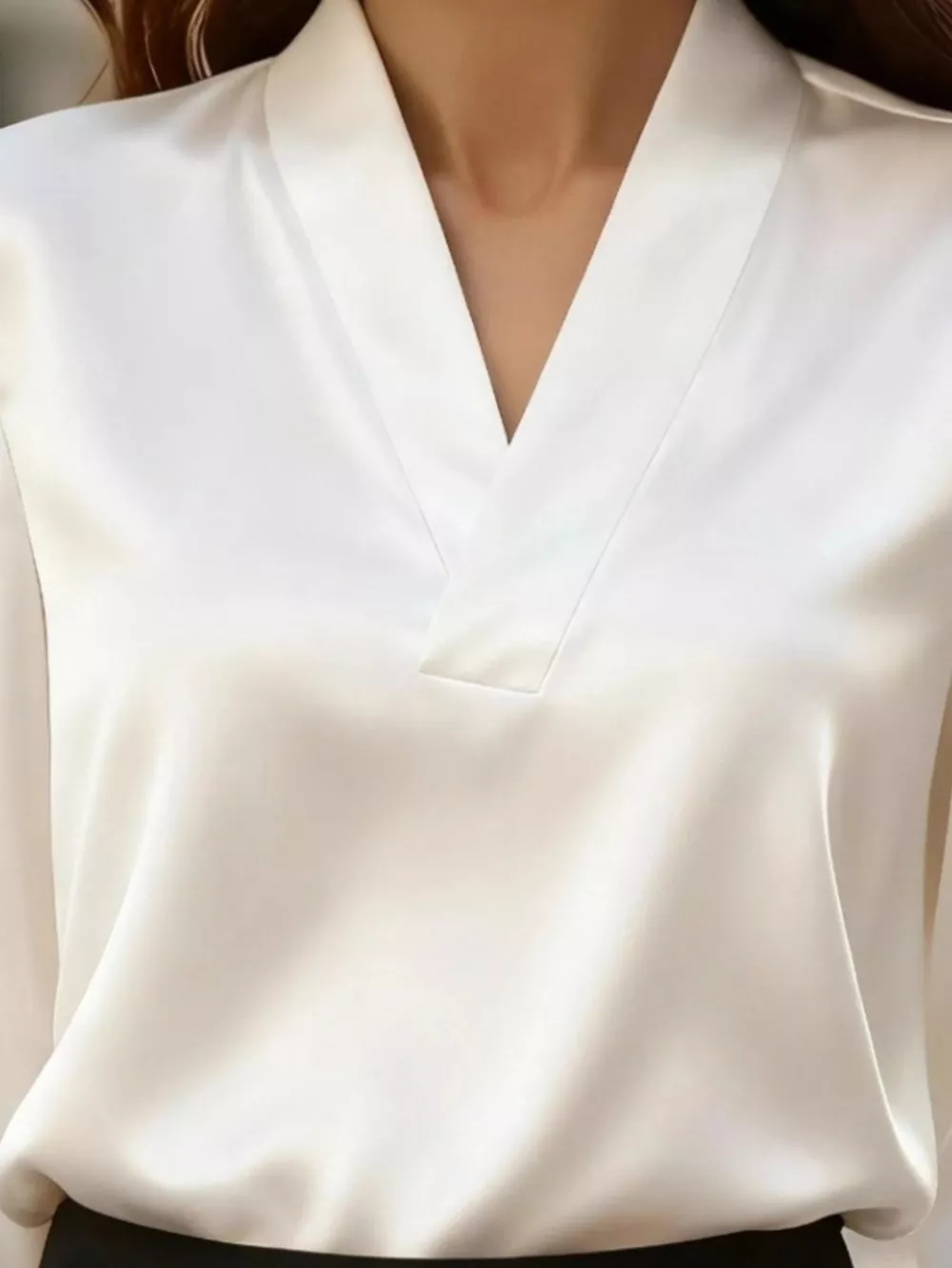 V-Neck Long Sleeve Satin Blouse, image 6