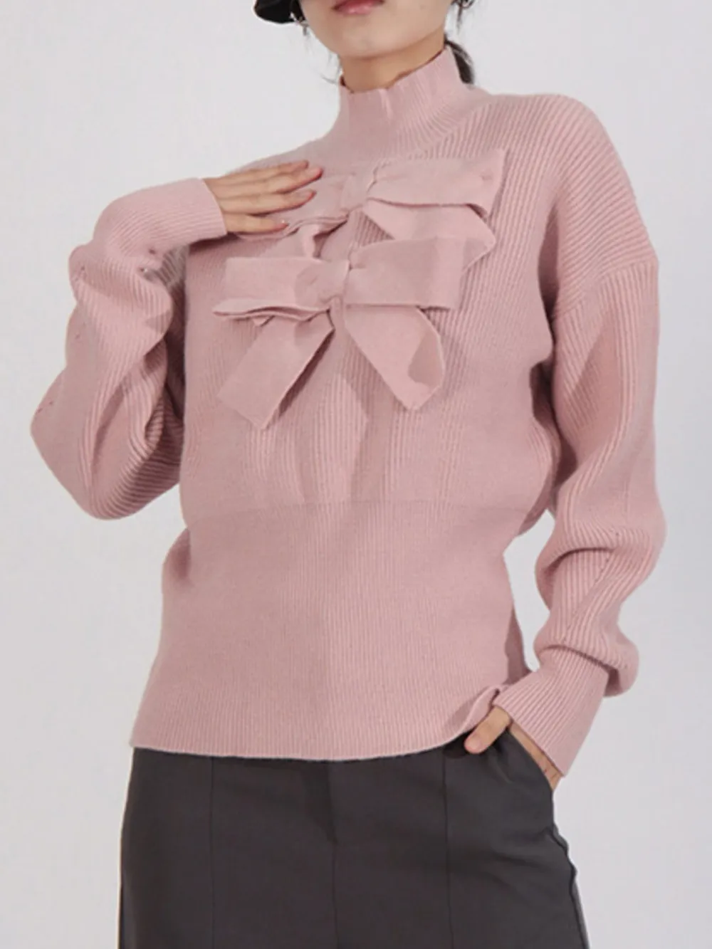 Bow Front Turtleneck Long Sleeve Sweater, image 5