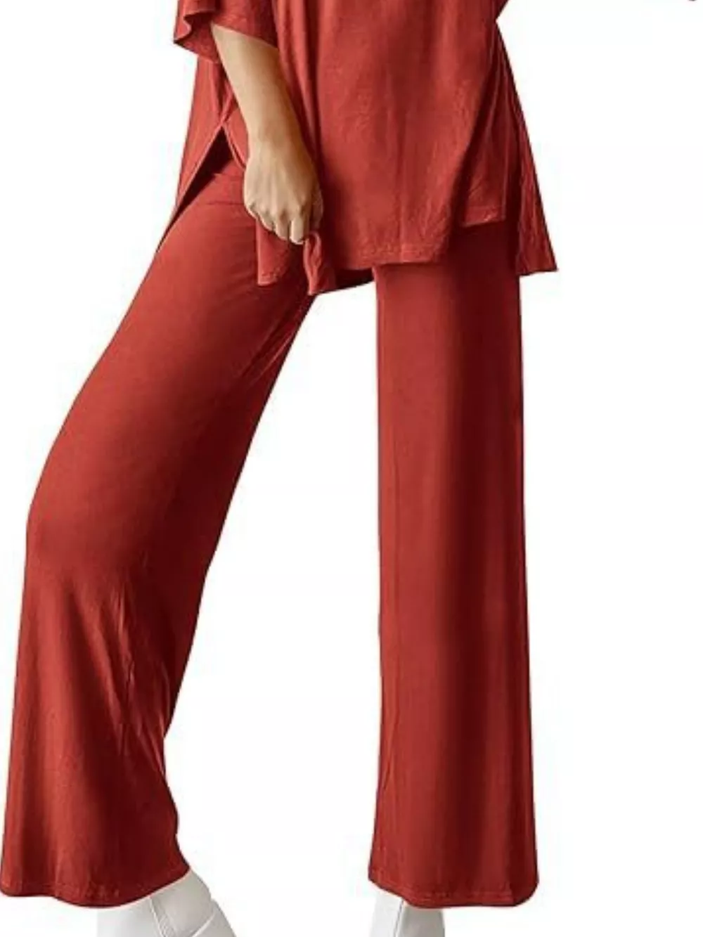 Slit Round Neck Top and Pants Set, image 20