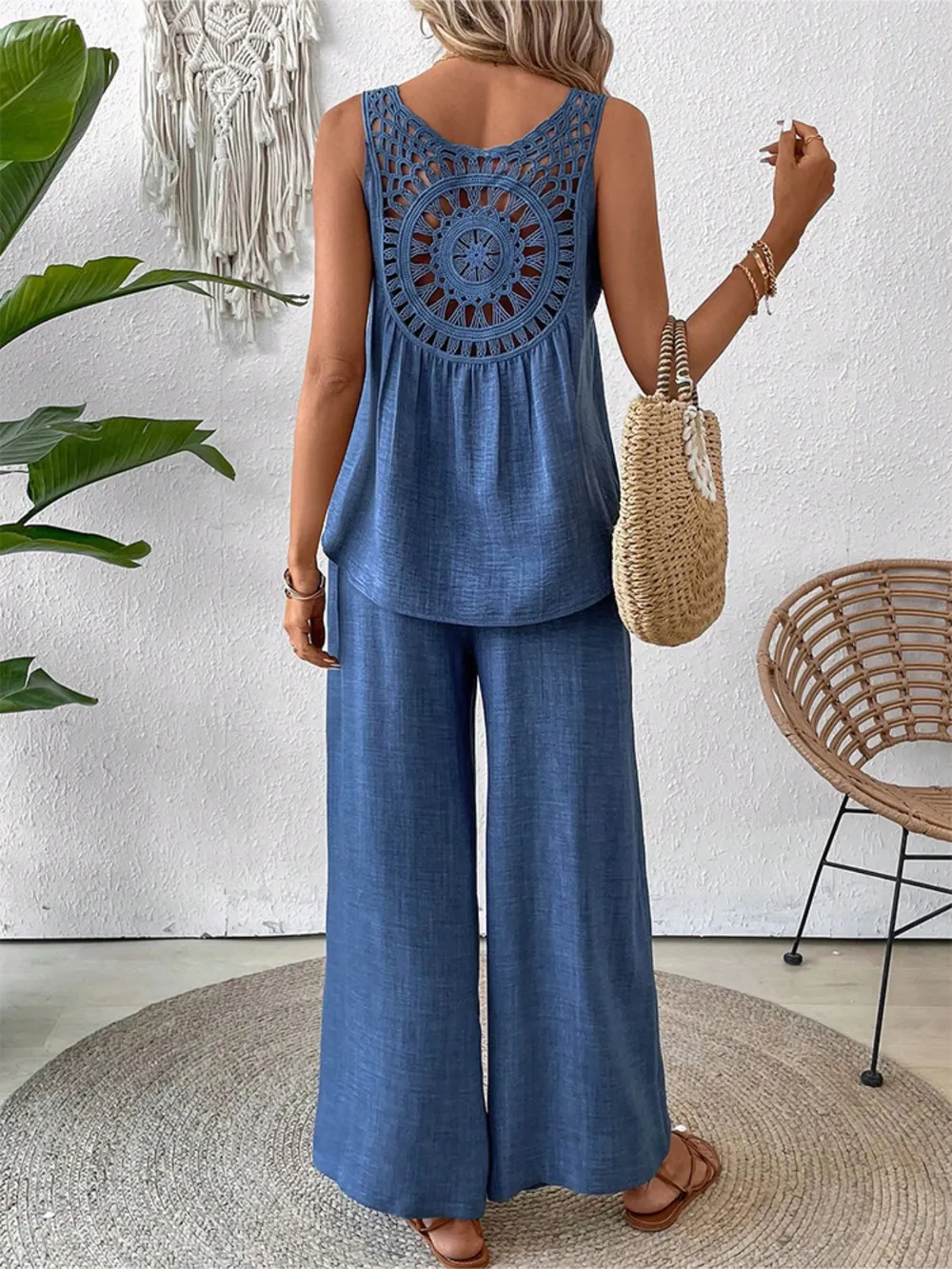 Round Neck Tank and Wide Leg Pants Set, image 15