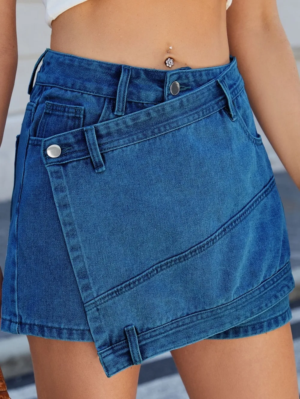 Asymmetrical Denim Skort with Pockets, image 11
