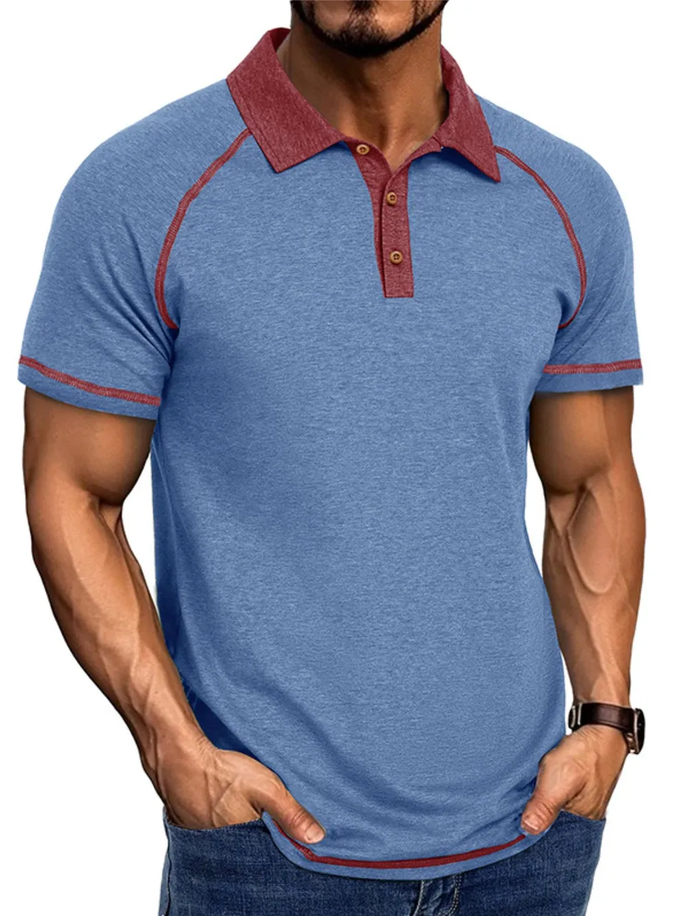 Men's Full Size Contrast Collar Short Sleeve Polo Shirt Plus Size, image 8