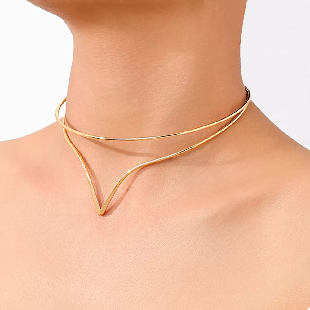 Double Layer V-Shaped Choker Necklace, image 4