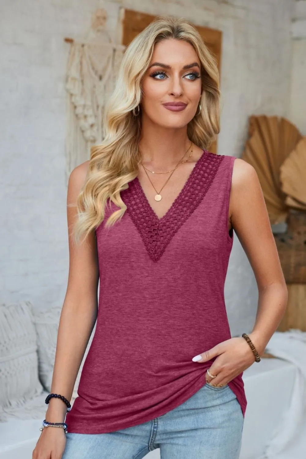 Lace Detail V-Neck Tank, image 32