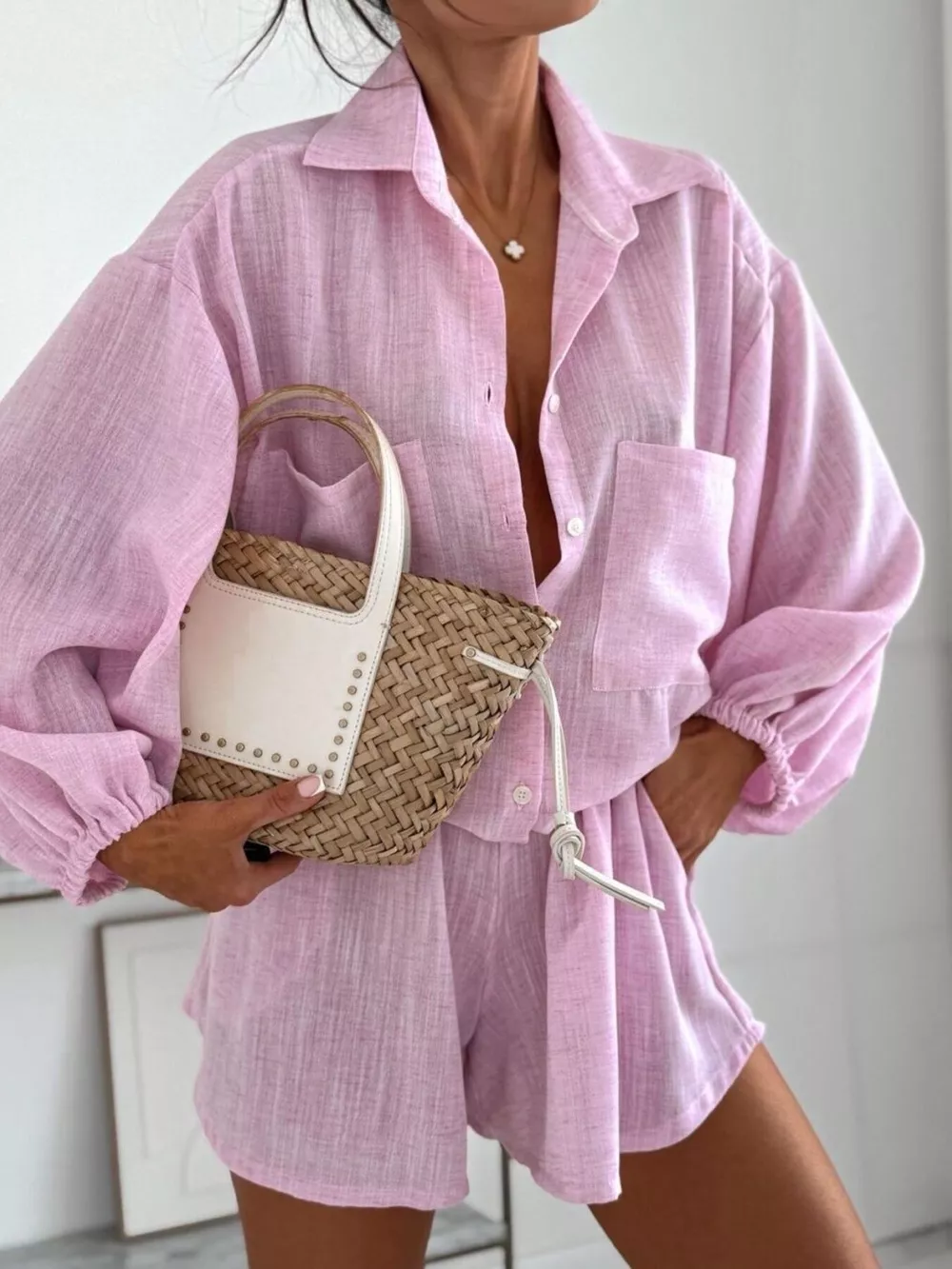 Long Sleeve Shirt and High-Waisted Shorts Set, image 10