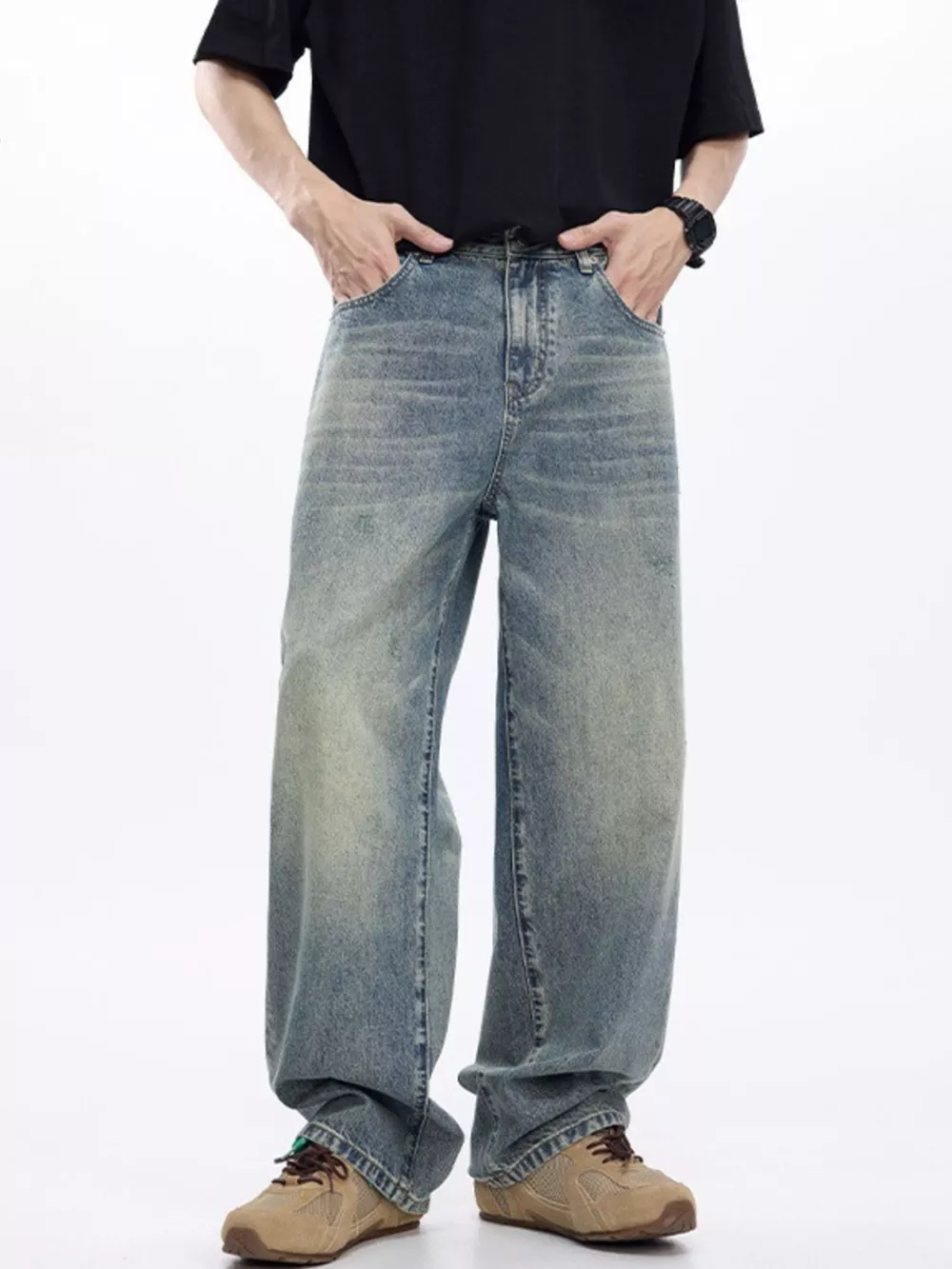 Men's Washed Wide Leg Jeans