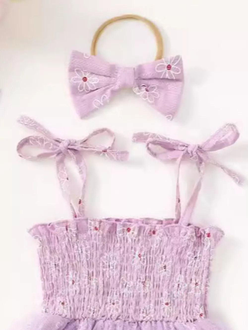 Children's Smocked Bodice Tulle Dress with Headband, image 3