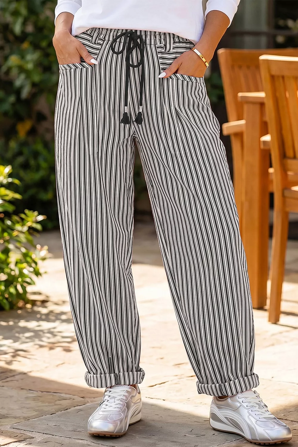 Stripe Drawstring Casual Loose Pants