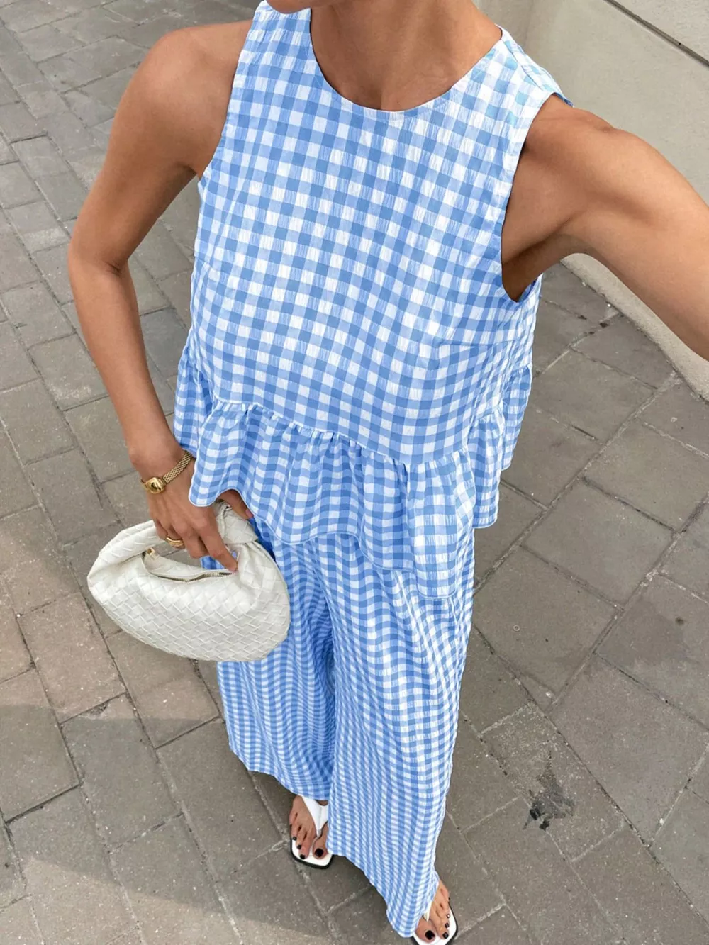 Gingham Sleeveless Top and Wide-Leg Pants Set, image 15