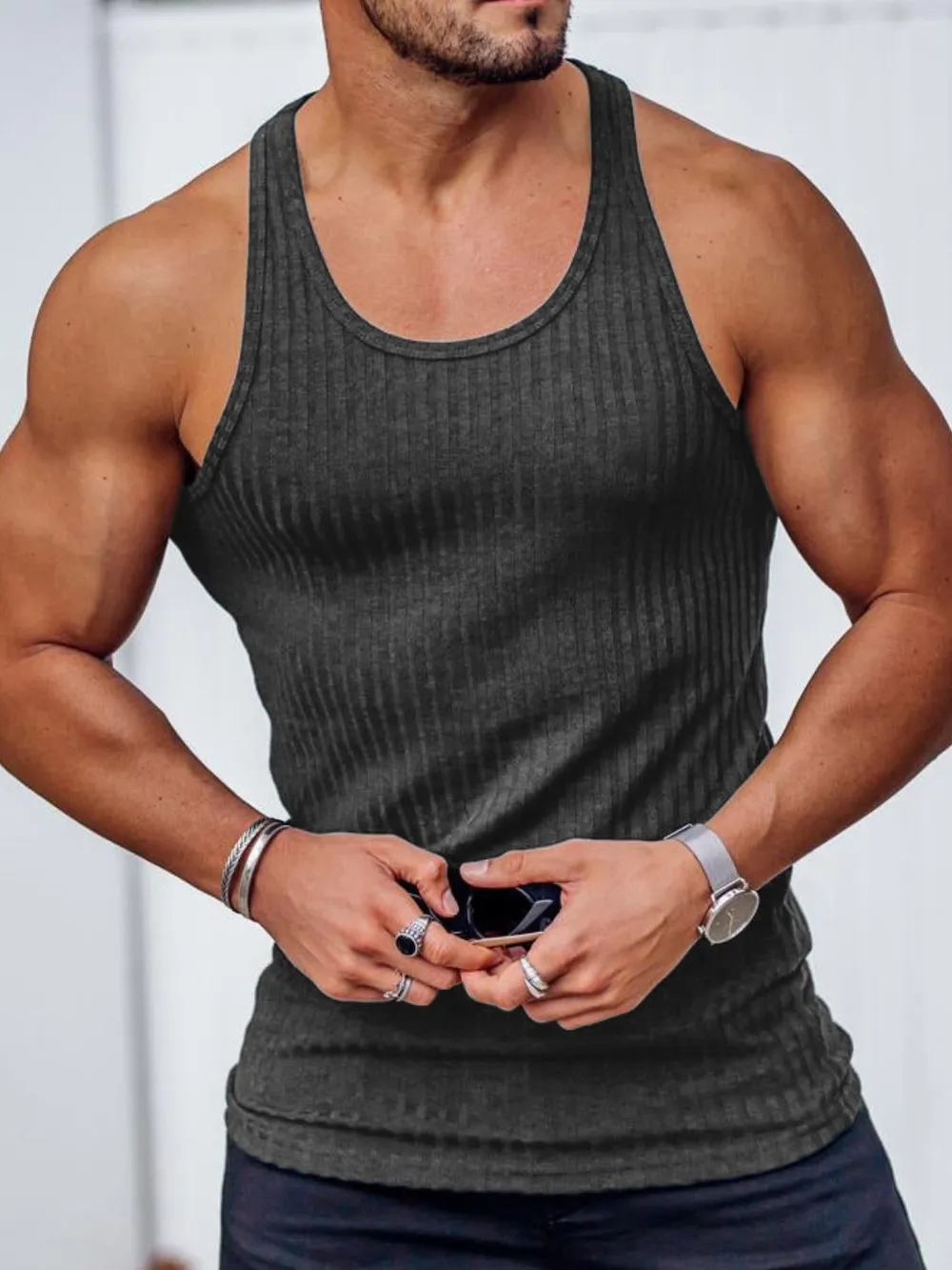 Men's Plus Size Round Neck Wide Strap Tank, image 7