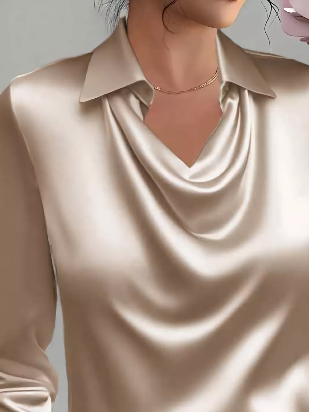 Satin Collared Neck Long Sleeve Blouse, image 7