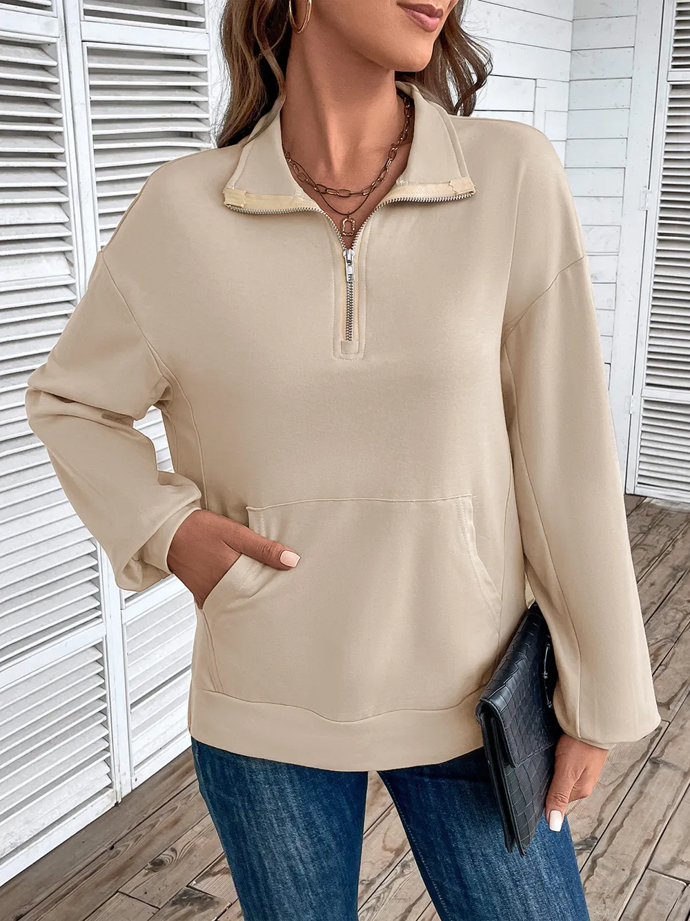 Half Zip Sweatshirt with Pocket, image 2