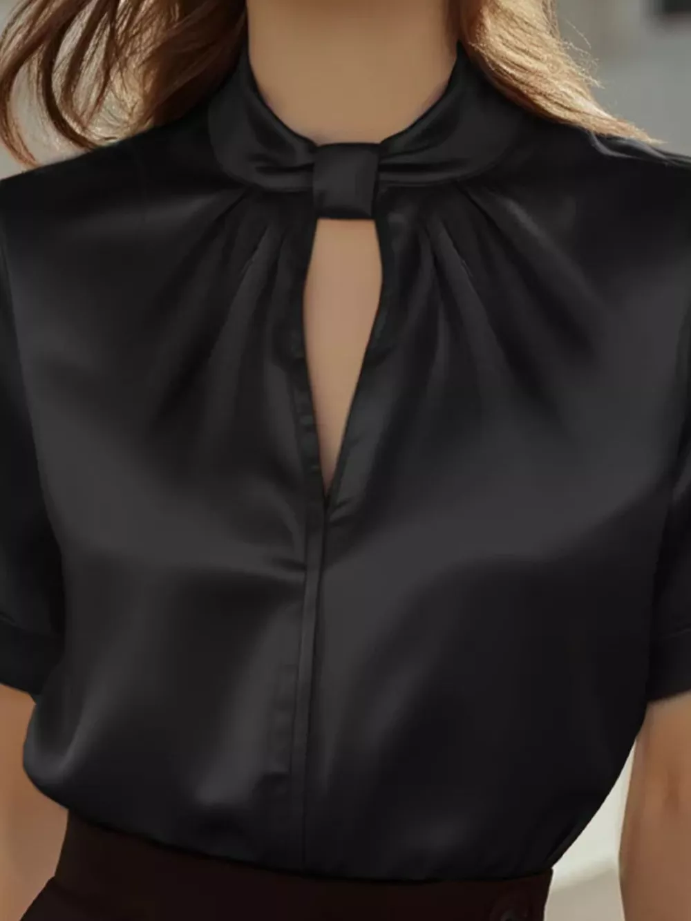 Satin Keyhole Short Sleeve Blouse, image 9