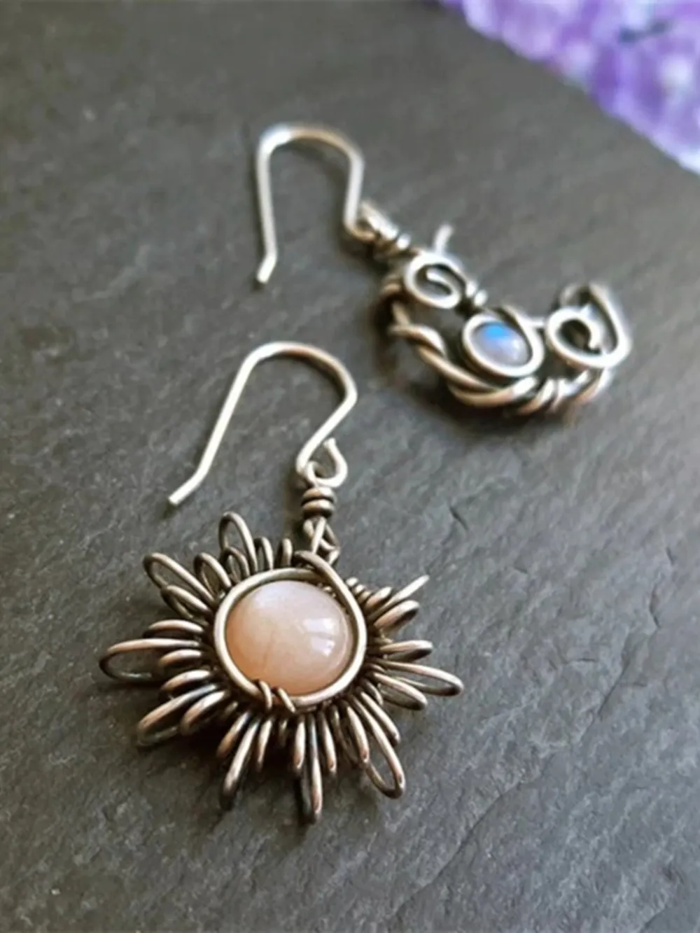 Alloy Moon & Sun Dangle Earrings, image 3