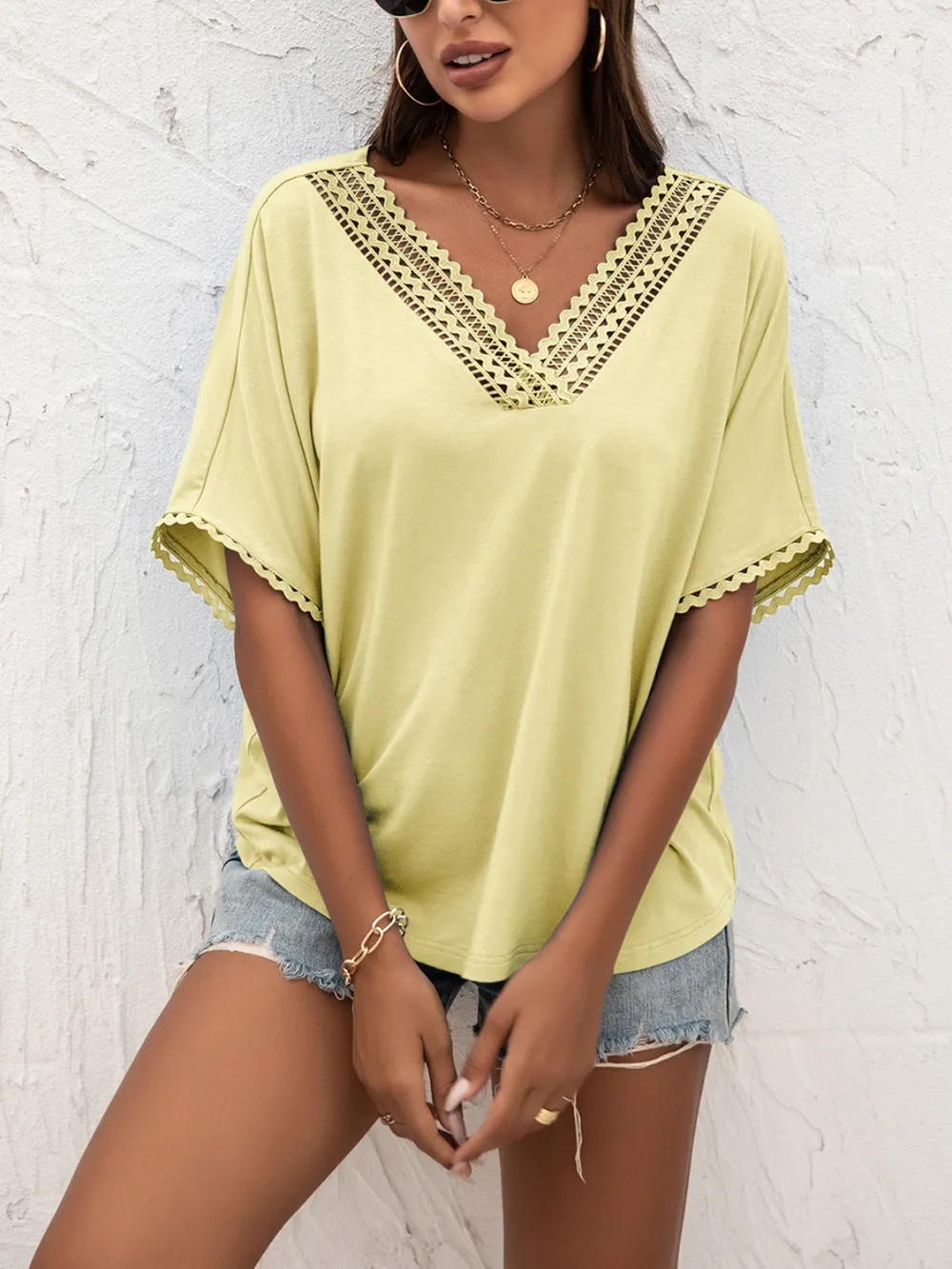 Lace Detail V-Neck T-Shirt, image 10