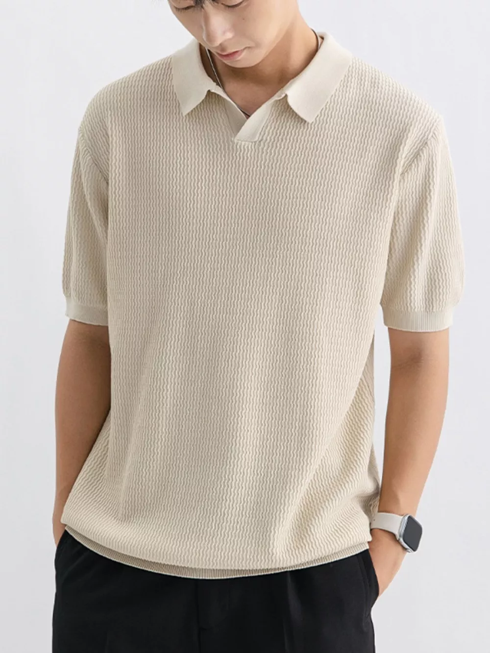 Men's Plus Size Textured Knit Short Sleeve Polo, image 4