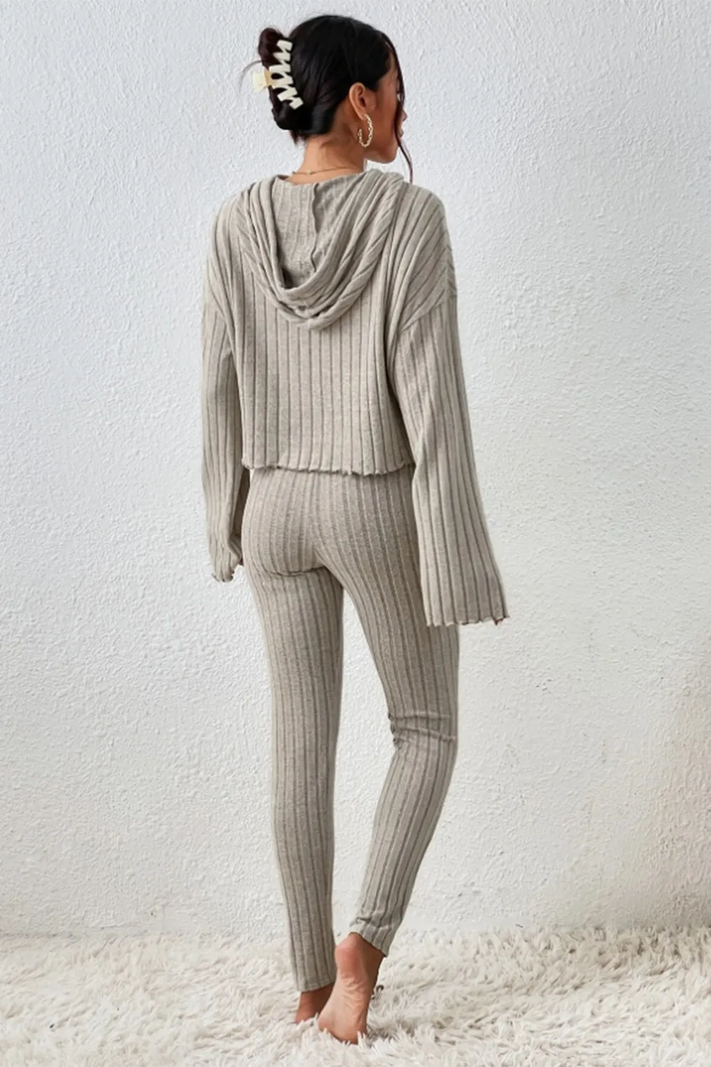 Lettuce Hem Dropped Shoulder Hooded Top and Pants Set, image 6