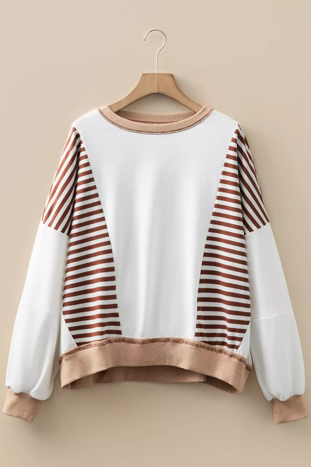 Stripe Colorblock Patchwork Contrast Stitching Sweatshirt, image 7