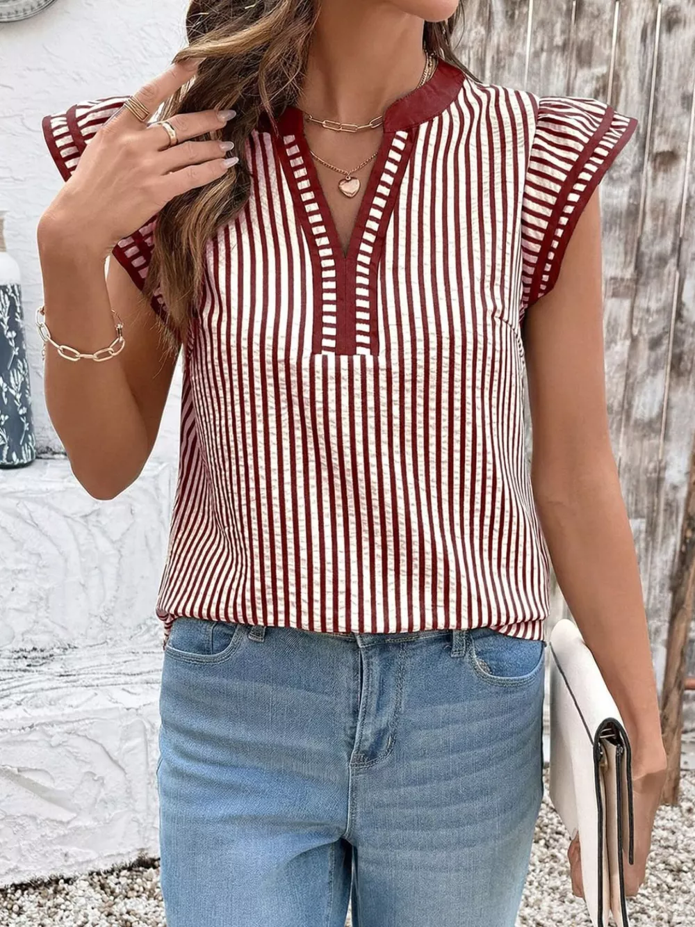 Striped Ruffle Sleeve Blouse, image 13