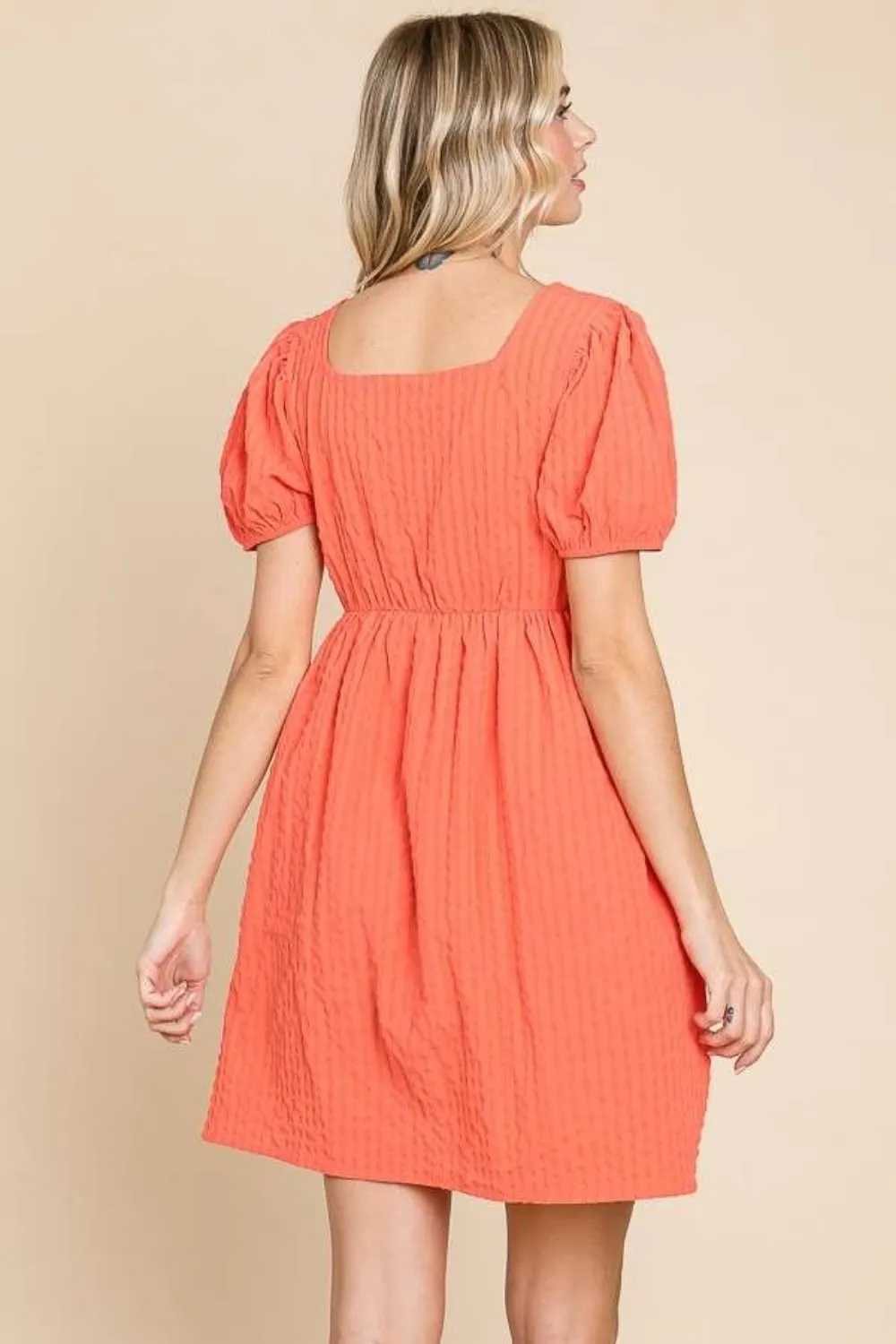 Textured Square Neck Short Sleeve Dress, image 2