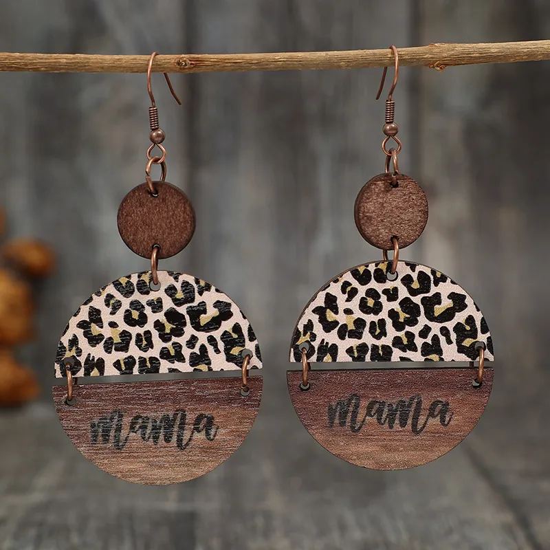 Wooden Leopard Round Shape Earrings, image 4