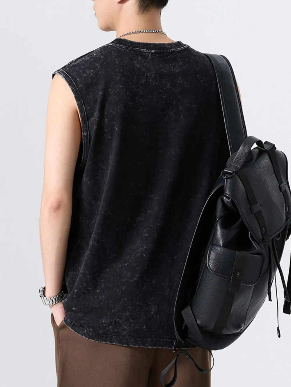 Men's Plus Size Washed Distressed Texture Sleeveless Tank, image 4