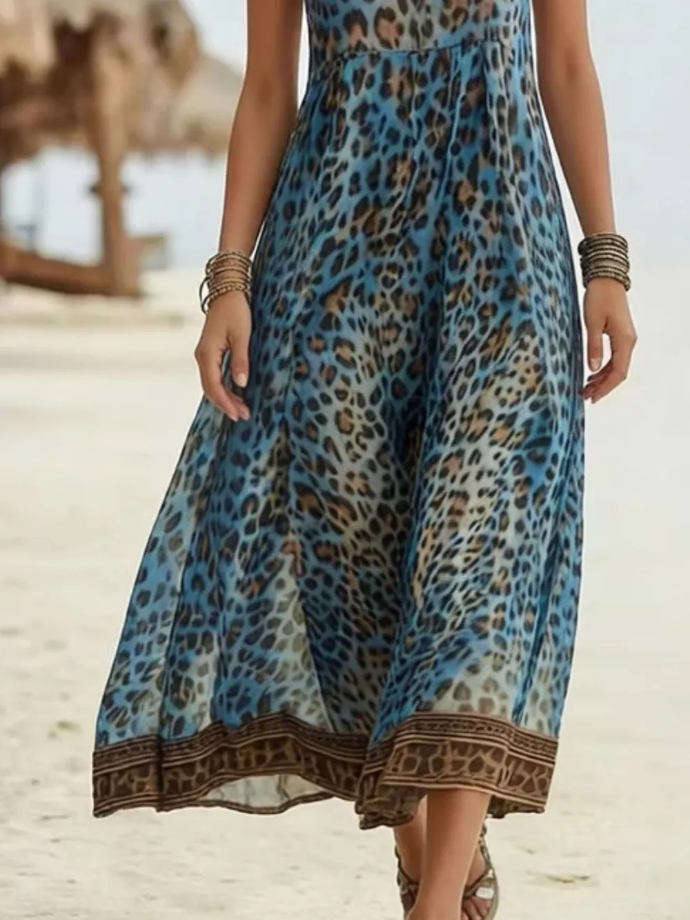 Leopard Print V-Neck Midi Dress, image 6