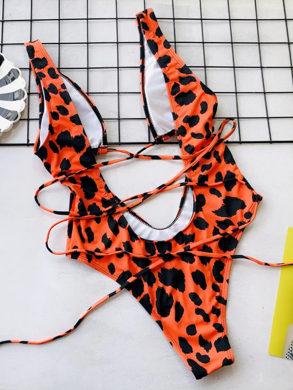 Lace-Up Backless Plunge One-Piece Swimwear, image 11