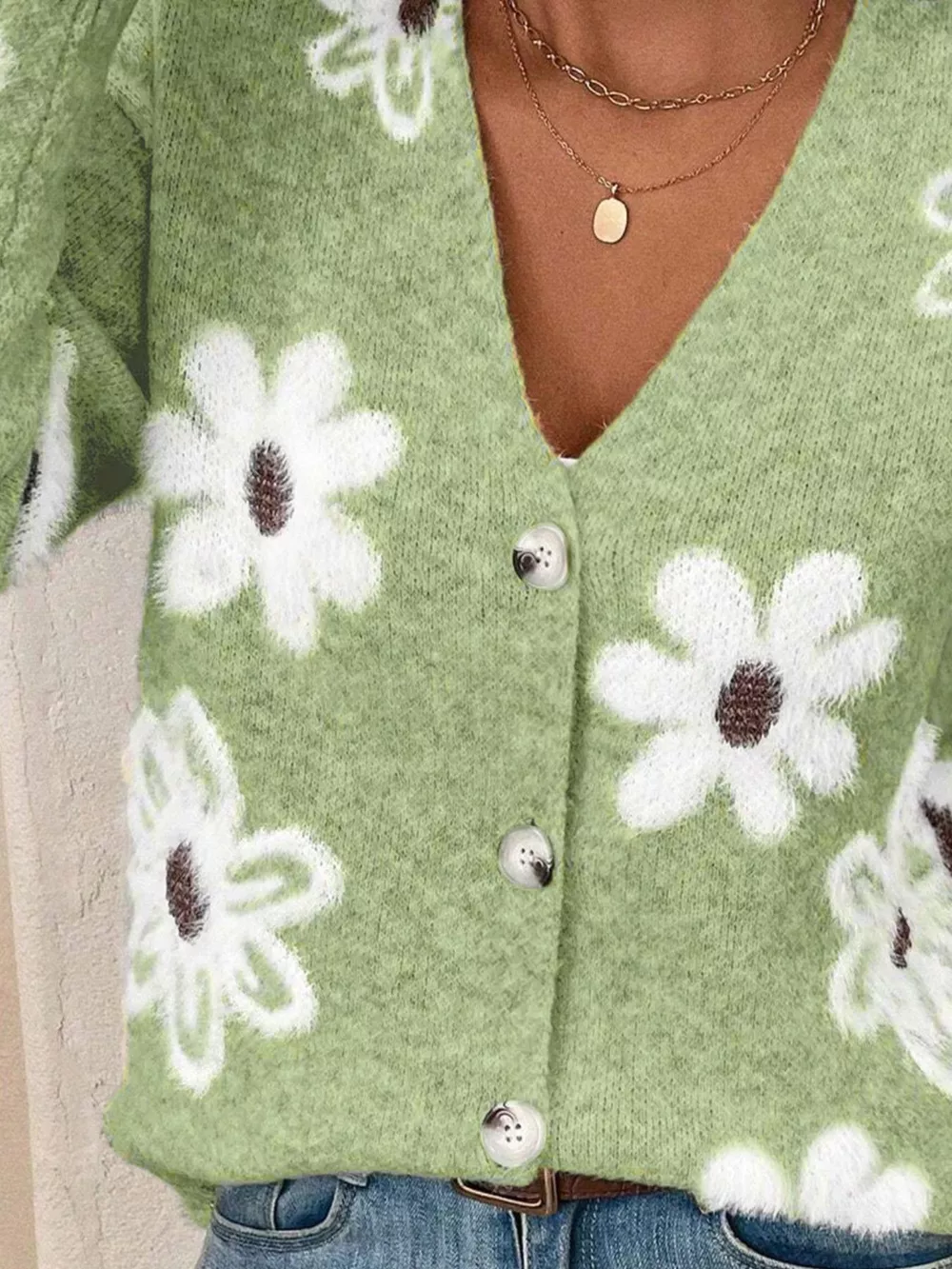 Floral Print Button-Up Knit Cardigan, image 3