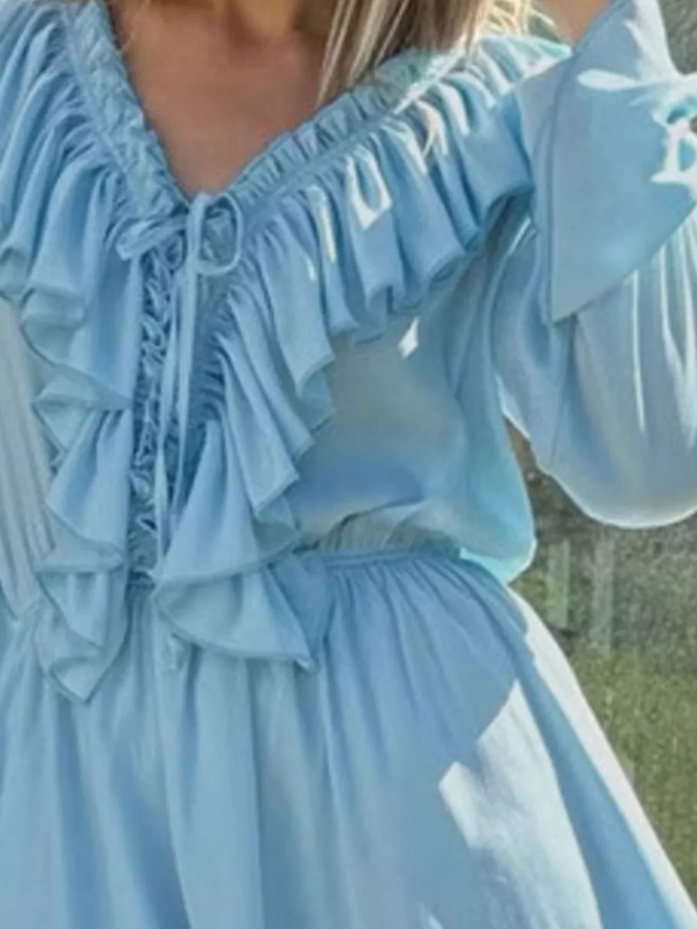 Ruffled V-Neck Long Sleeve Mini Dress, image 5