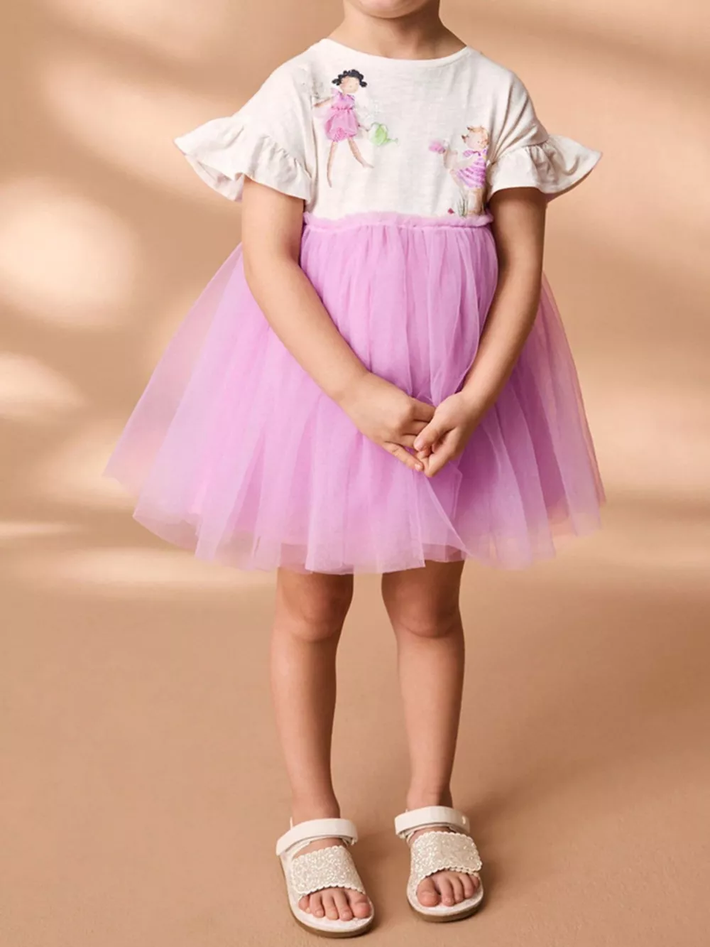 Children's Round Neck Ruffled Tulle Dress, image 2